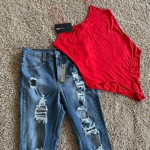 Jean high rise and Bodysuit